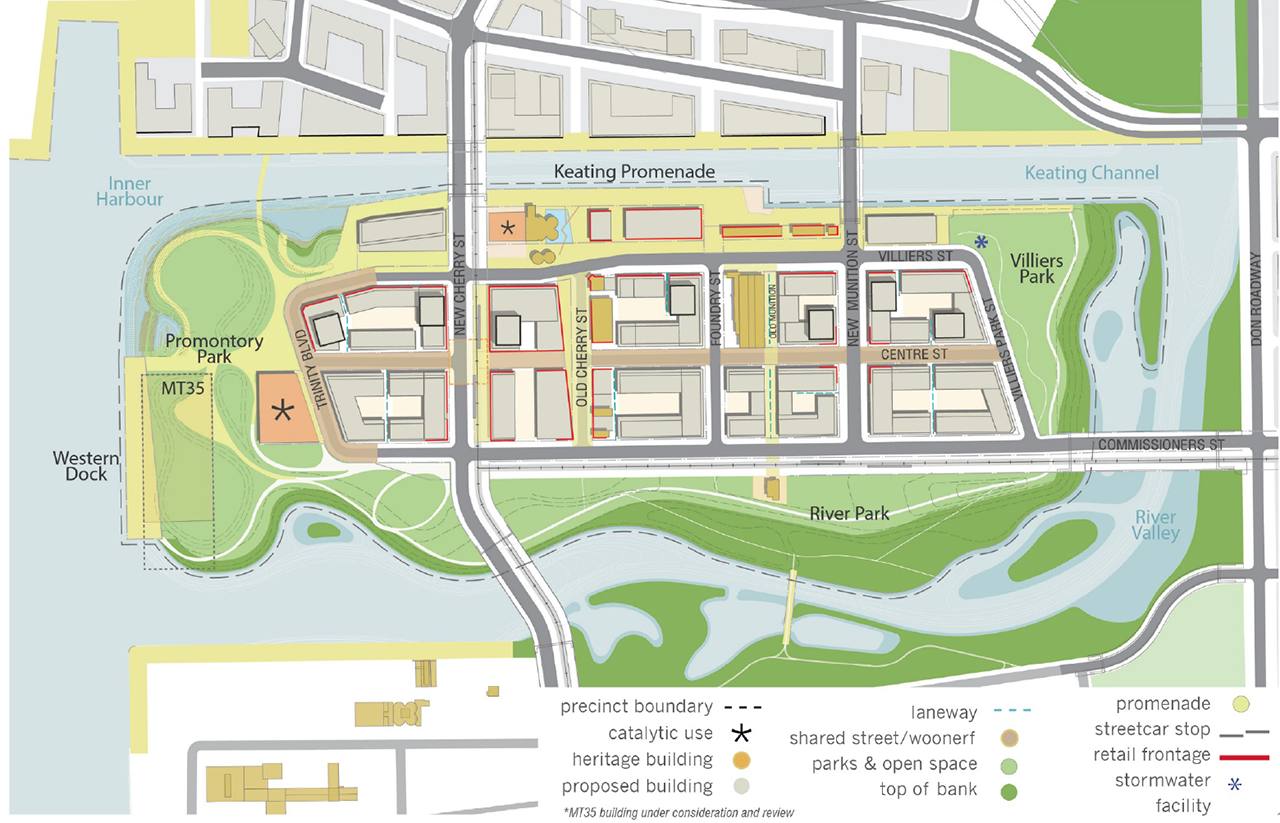 A map showing the Villiers Island precinct plan, including roadways and greenspaces