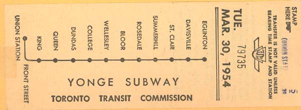 A transfer from Union Station on March 30, 1954