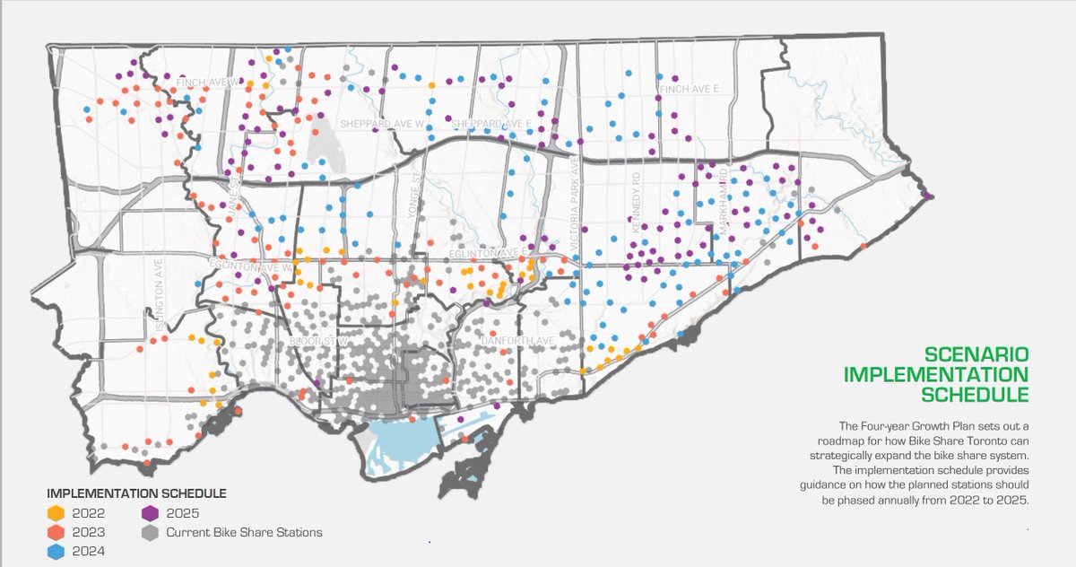 A map of Bike Share Toronto’s plans for expanding its station network