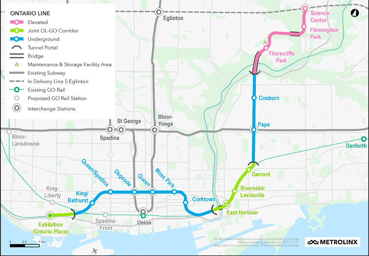 A Metrolinx map of the Ontario Line