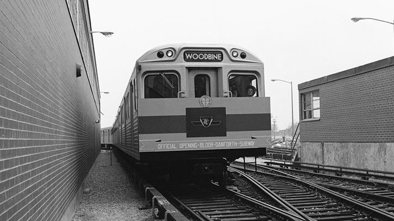 An image of a Bloor-Danforth subway line train in Toronto in February 1966