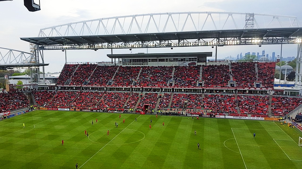 A photo of BMO Field from the stands during a Toronto FC soccer match