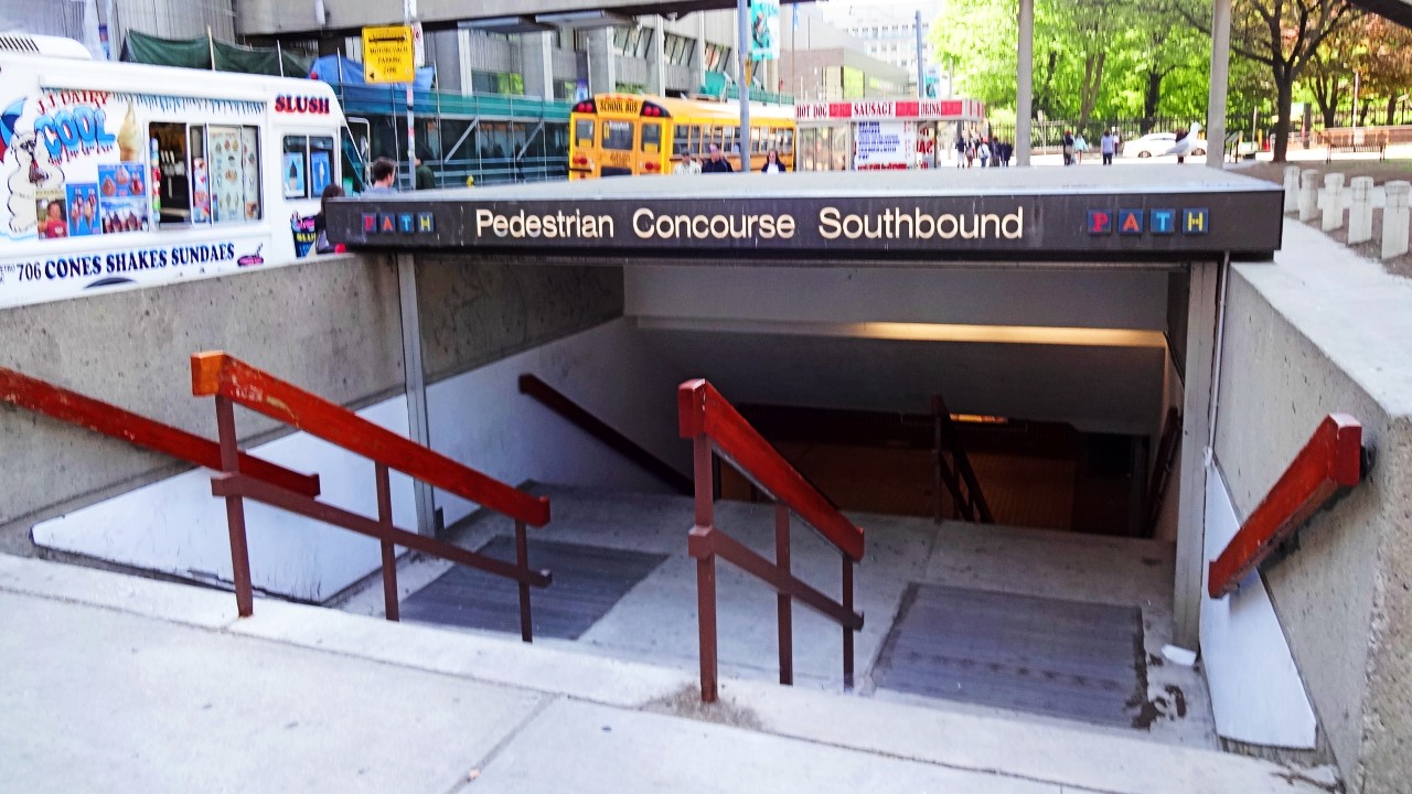A stairwell outside Toronto City Hall leading to the PATH underground pedestrian walkway