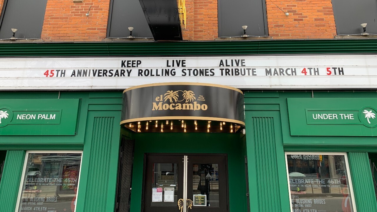 The El Mocambo marquee advertising a Rolling Stones tribute concert