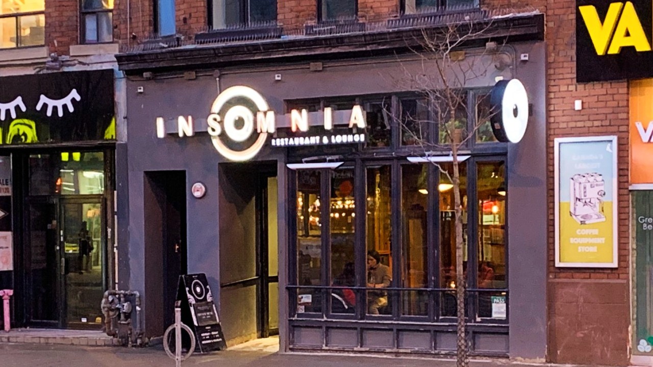 An image of the outside of Insomnia, a Toronto bar and restaurant