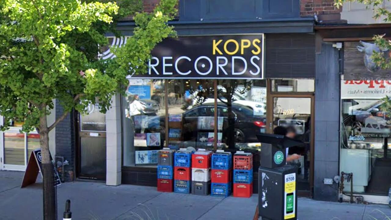 The facade of Kops Records on the Danforth in Toronto