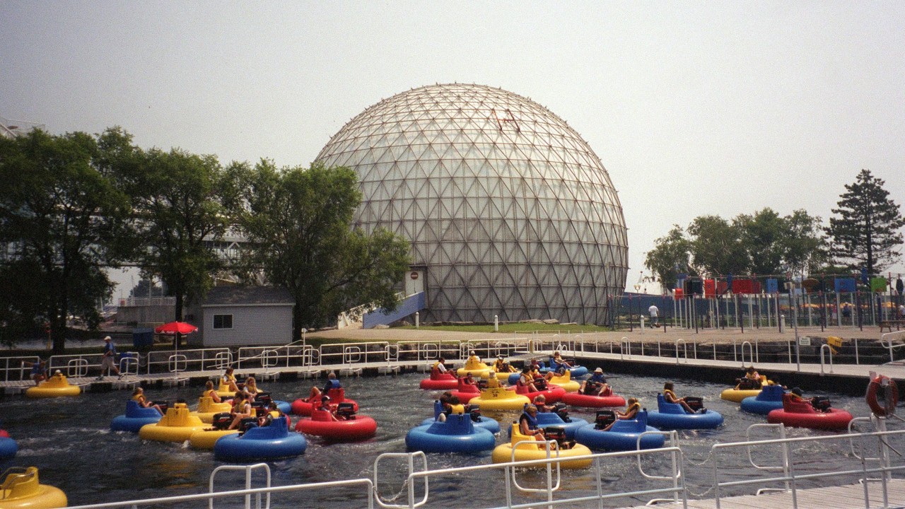 Ontario Place bumper boats with Cinesphere in the background, circa 2004