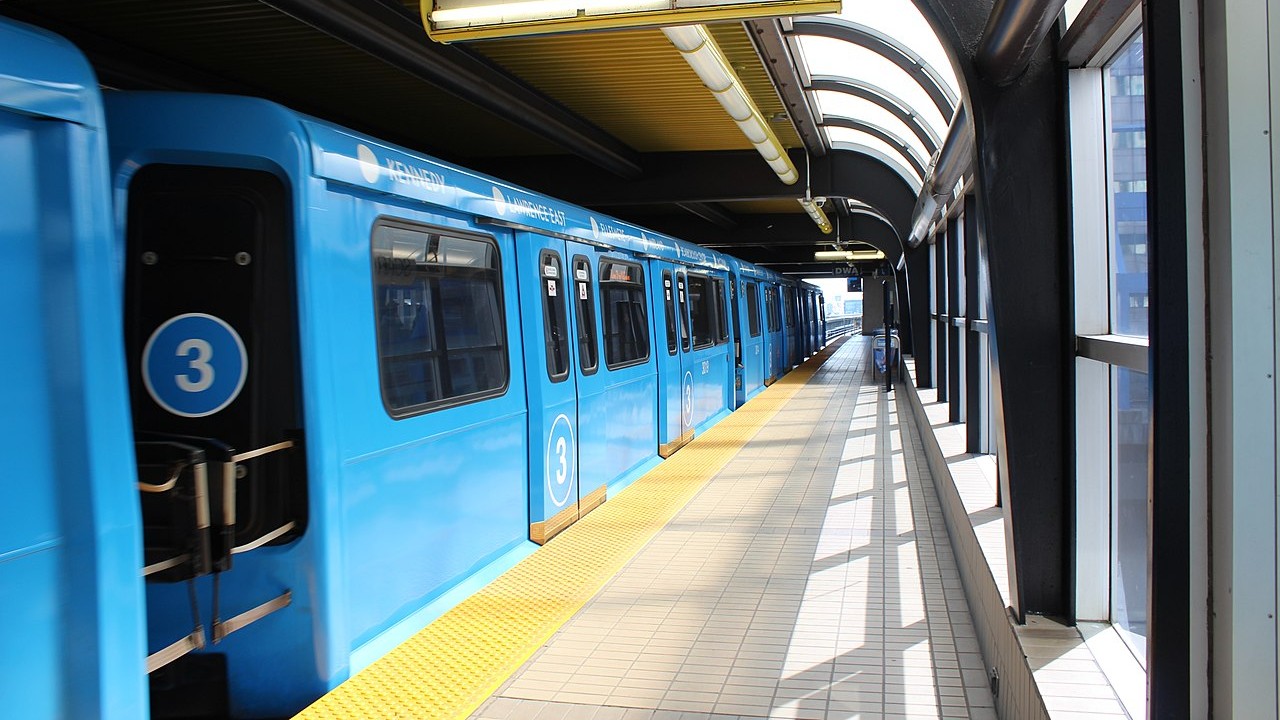 An image of a Scarborough RT train pulling out of Scarbourgh Centre Station