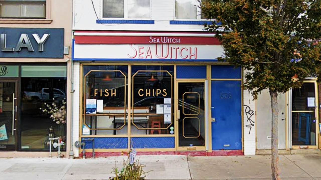 A view of the facade of Sea Witch Fish & Chips in Toronto