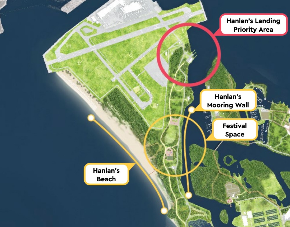 A map of potential changes the Hanlan’s Point District, from a Toronto Island Park Master Plan open house document