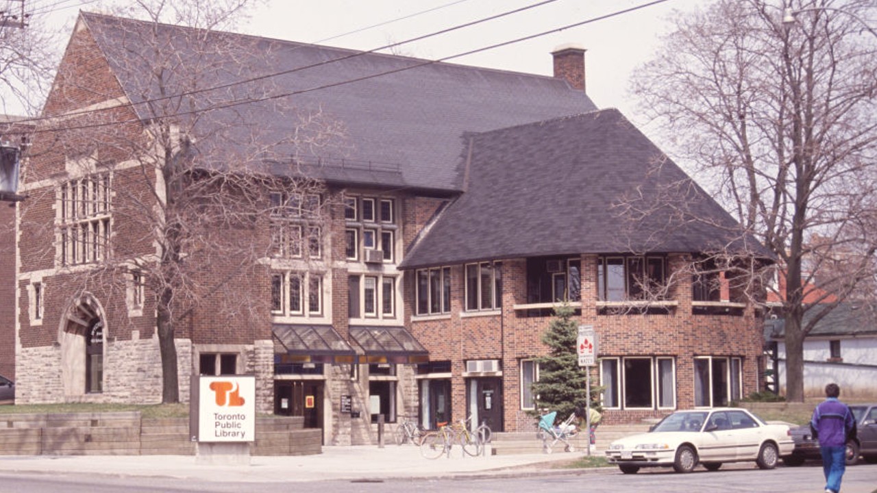An archival photo of the Wychwood Branch of the Toronto Public Library, taken between 1976 and 1994