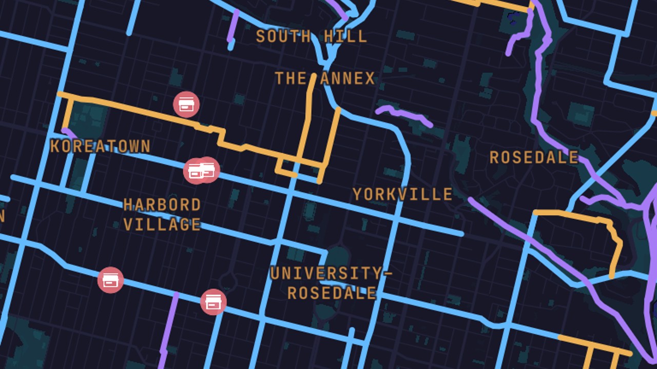 A screen grab of the Torontoverse cycling layer