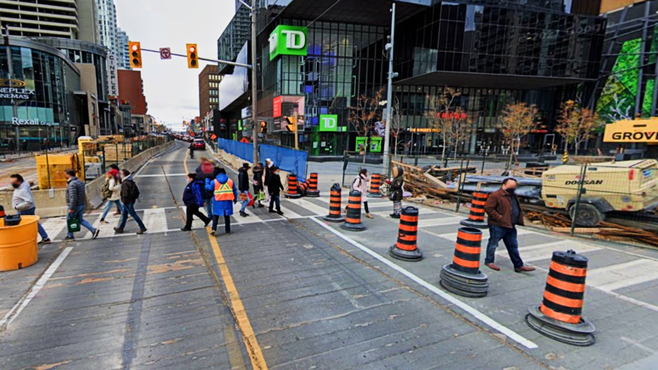 A view of construction at the intersection of Yonge and Eglinton in Toronto