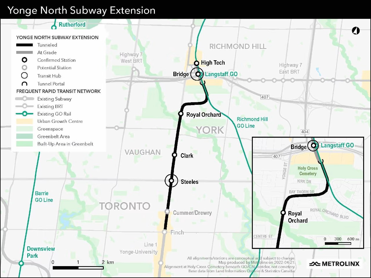 A map of the planned Yonge North Subway Extension